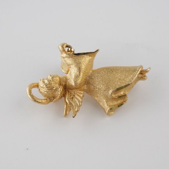 Vintage Gold Tone Cherub Angel Ringing Bell Brooch Pin - Picture 13 of 16